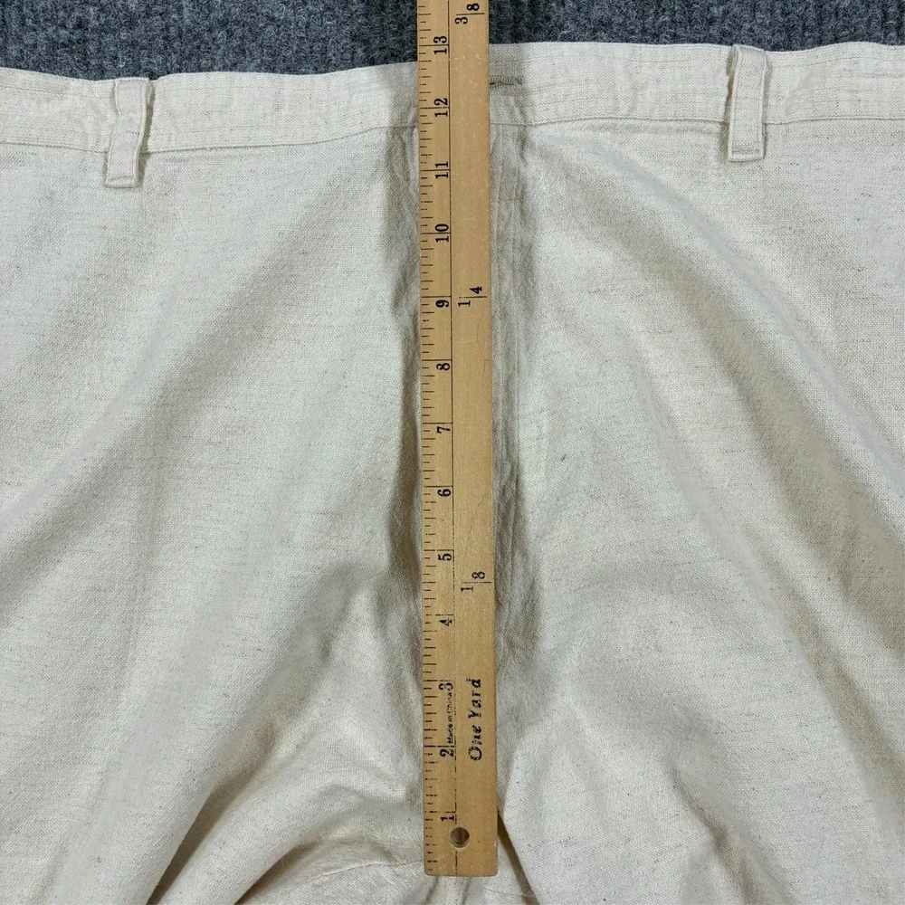 Ossinne Mens Size 44 Linen Cotton Casual Pants Beige Straight Leg High Rise